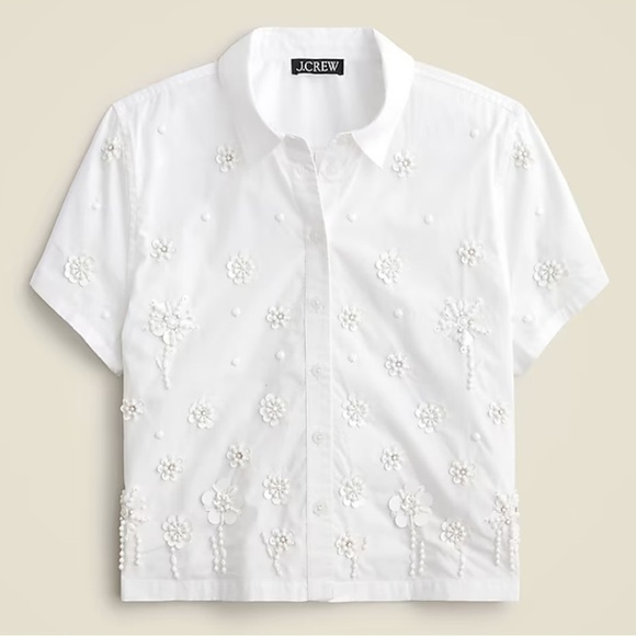 NEW J. CREW Collection embellished button-up shirt White Tonal Floral Size 2 - Picture 9 of 9